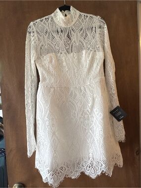 Lulu's Ivory White Lace Long-Sleeve Mini Dress